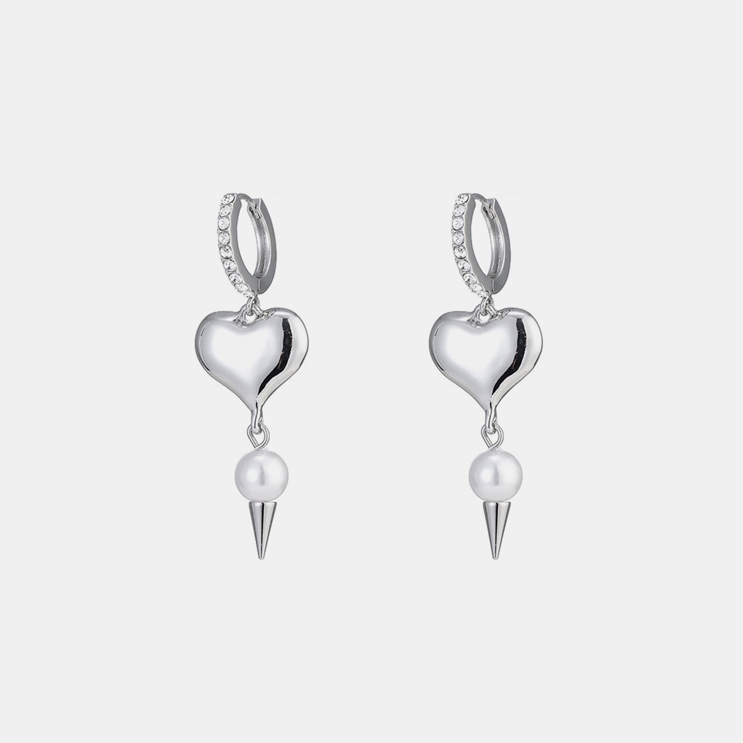 Alloy Rhinestone Synthetic Pearl Heart Earrings - Bytexecompanie