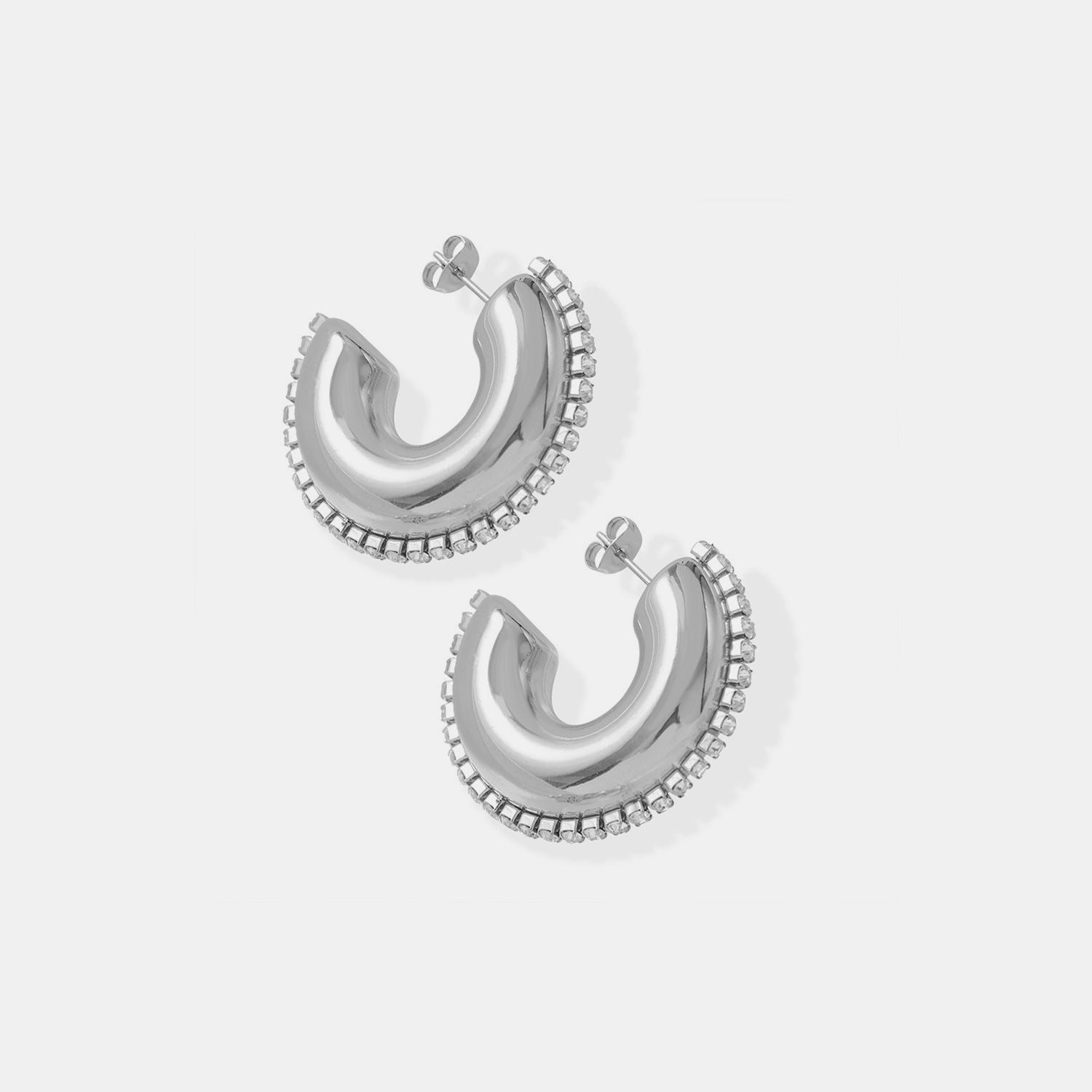 Titanium Steel Inlaid Zircon C-Hoop Earrings - Bytexecompanie
